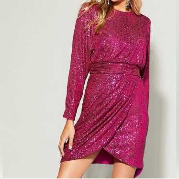 Eliza J Dresses & Skirts - ELIZA J Hot Pink Sequin Long Sleeve Mini Dress Formal Cocktail Party‎ Size 6 New